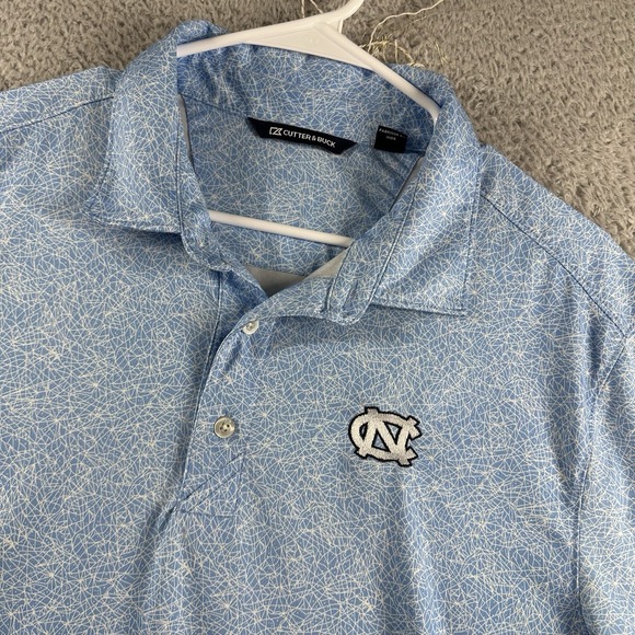 North Carolina NC Performance Polo Shirt Large Blue Geometric AOP Cutter & Buck - Picture 1 of 10